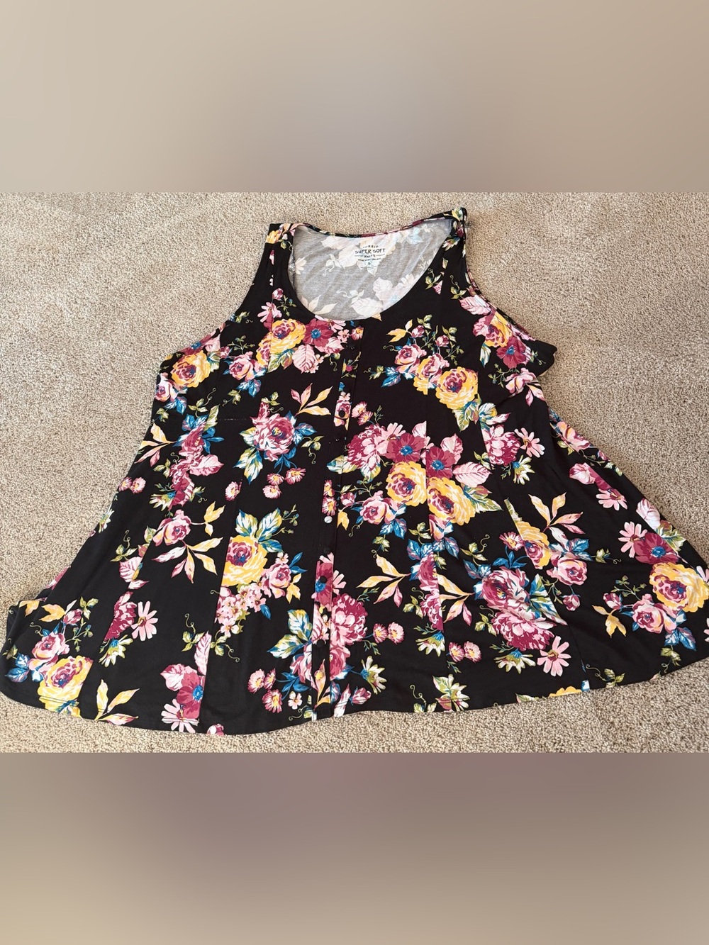 torrid Black Floral Swing Tank Top Size 5